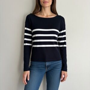Faherty Navy White Striped Boatneck Long Sleeve Tee XS Soft Cotto